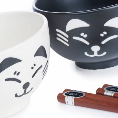 Ensemble de bols japonais chat noir et blanc