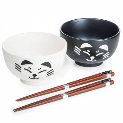 Ensemble de bols japonais chat noir et blanc