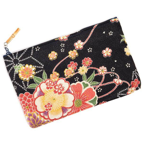 Pochette Japonaise noire à fleurs