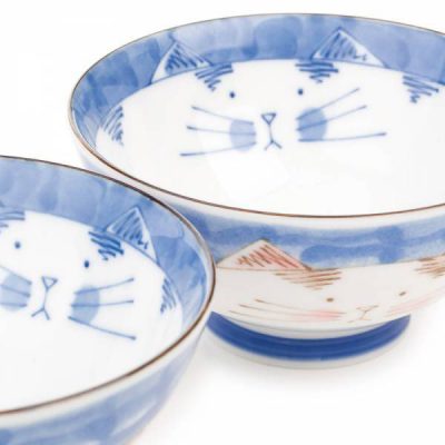 Ensemble de bol de riz japonais chat bleu