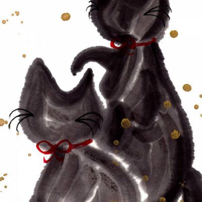 Les chats amoureurs : illustration Japonaise A5 encadrée