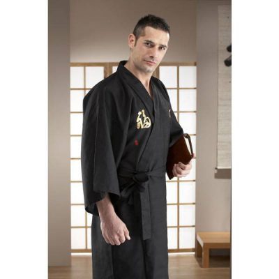 Kimono japonais homme long noir