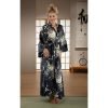 Kimono japonais femme en soie long noir motif floral