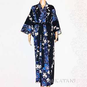 Kimono long bleu fleurs