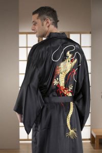 Kimono Yukata Long Noir pour homme Dragon