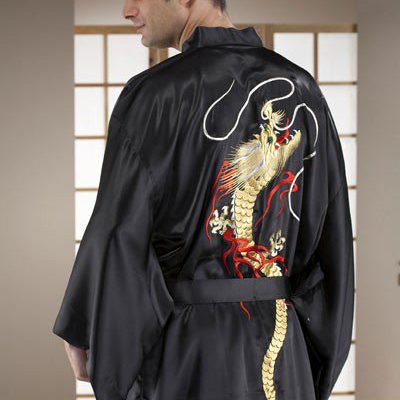 Kimono Yukata Long Noir pour homme Dragon