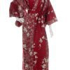 Kimono Yukata long rouge motifs Fleur de cerisier