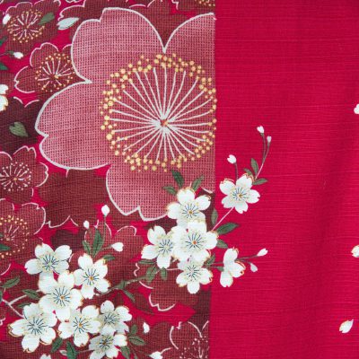 Kimono Yukata court rouge motifs fleurs de cerisiers