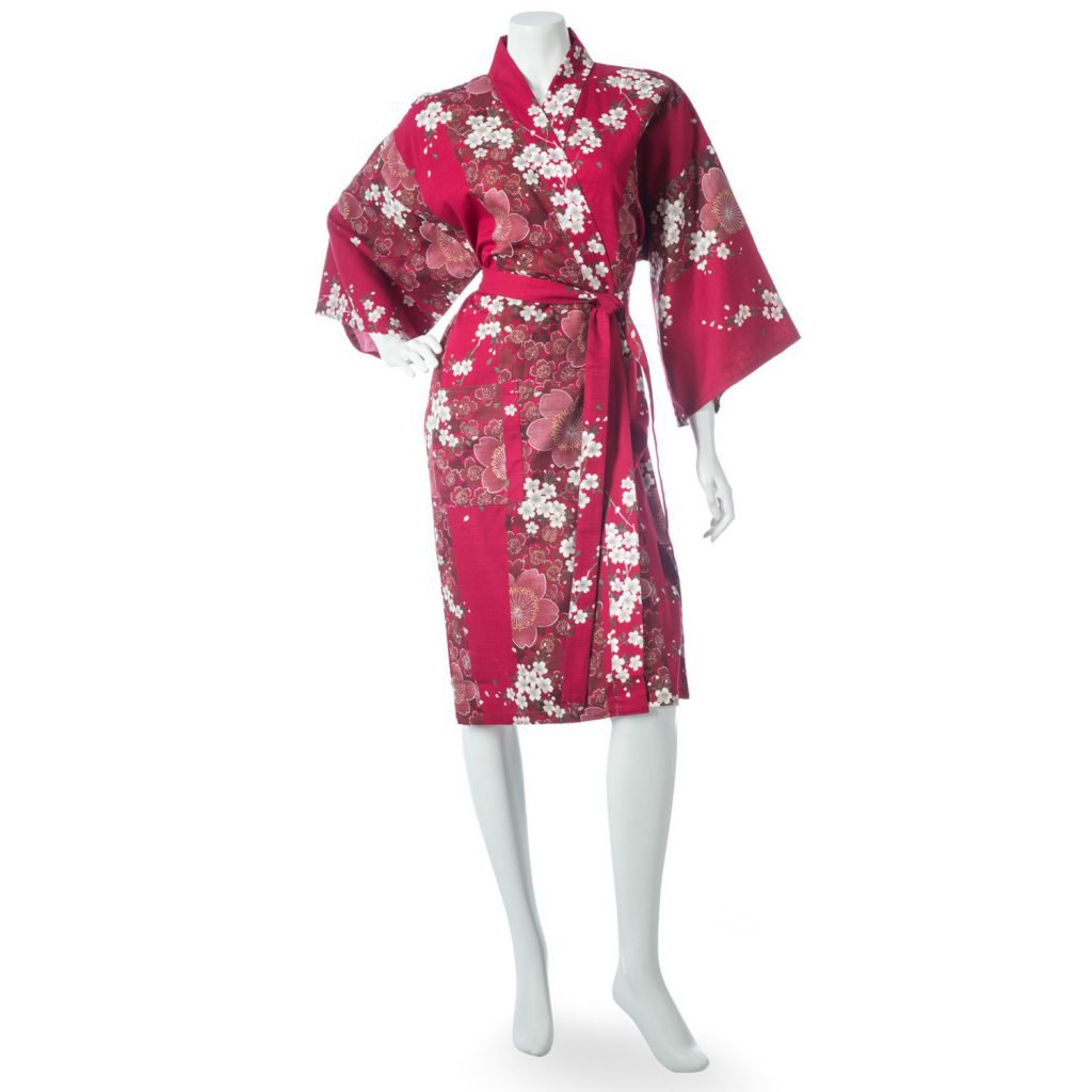 Kimono Vintage Violet Lilas - Motif Cigogne Et Fleur De Cerisier (sakura) - Occasion Très Bon état