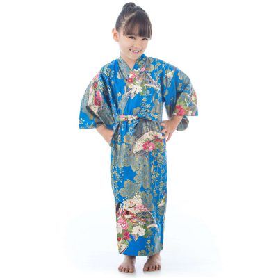 Kimono japonais bleu pour fille de 6 à 7 ans