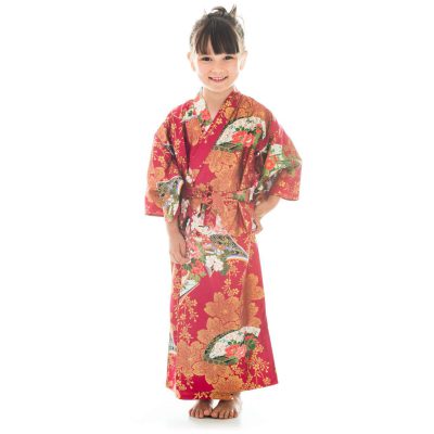 Kimono japonais de 6 à 7 ans rouge pour fille