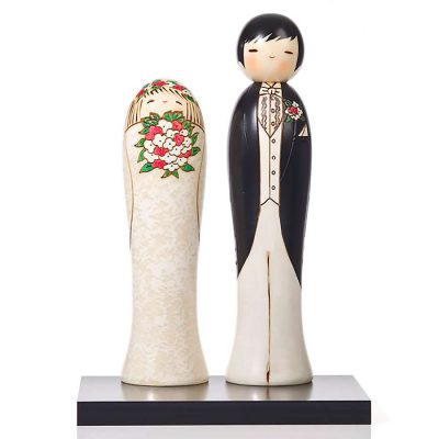 Poupées Kokeshi couple jeune mariés