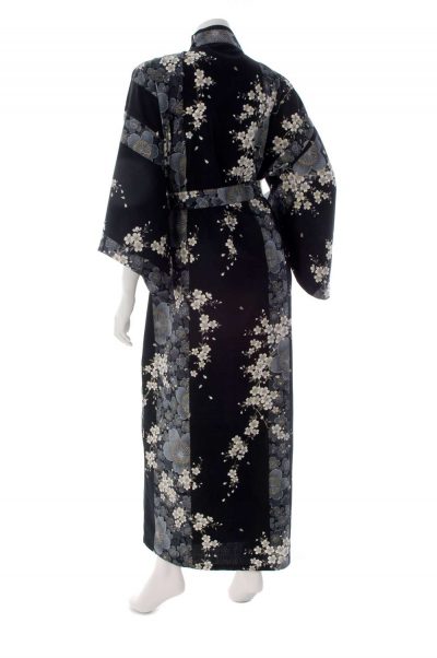 Kimono grande taille long noir fleur de cerisier