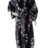 Kimono grande taille long noir fleur de cerisier