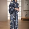 Kimono grande taille long bleau marine fleur de cerisier