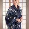 Kimono grande taille long bleau marine fleur de cerisier