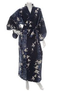 Kimono grande taille long bleu marine fleur de cerisier