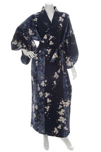 Kimono grande taille long bleau marine fleur de cerisier