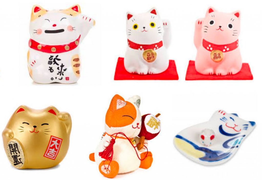 Porte-clés Chat Porte-bonheur Japonais Maneki Neko En Laiton Avec Pièces Feng Shui