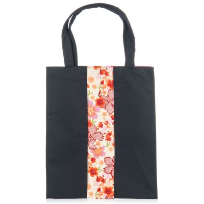 Sac à bandoulières japonais à fleurs noires et roses