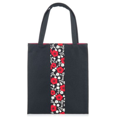 Sac à bandoulières japonais à fleurs noires et rouges