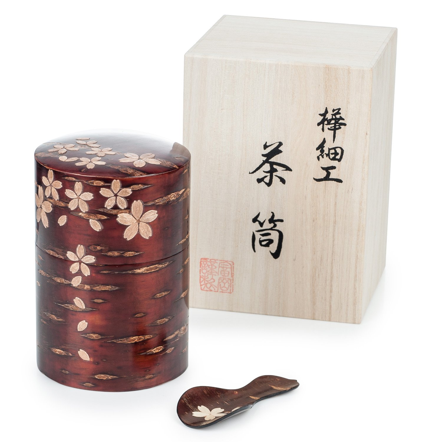 Coffret boîte à thé japonais fait main en écorce de cerisier