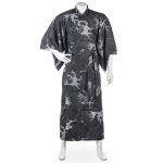 Kimono Japonais homme long Noir motifs vague