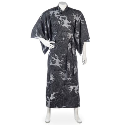kimono japonais long noir homme vague